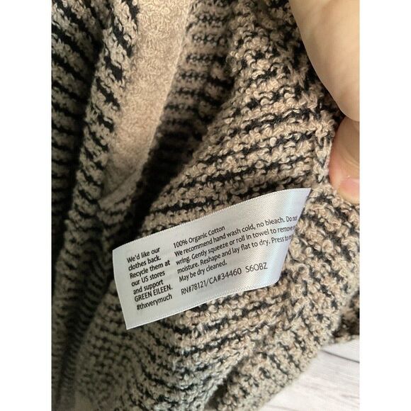 Eileen Fisher Boucle Stripe Cascading Open Front Cardigan  Women Size L Gray/Tan - Picture 3 of 12